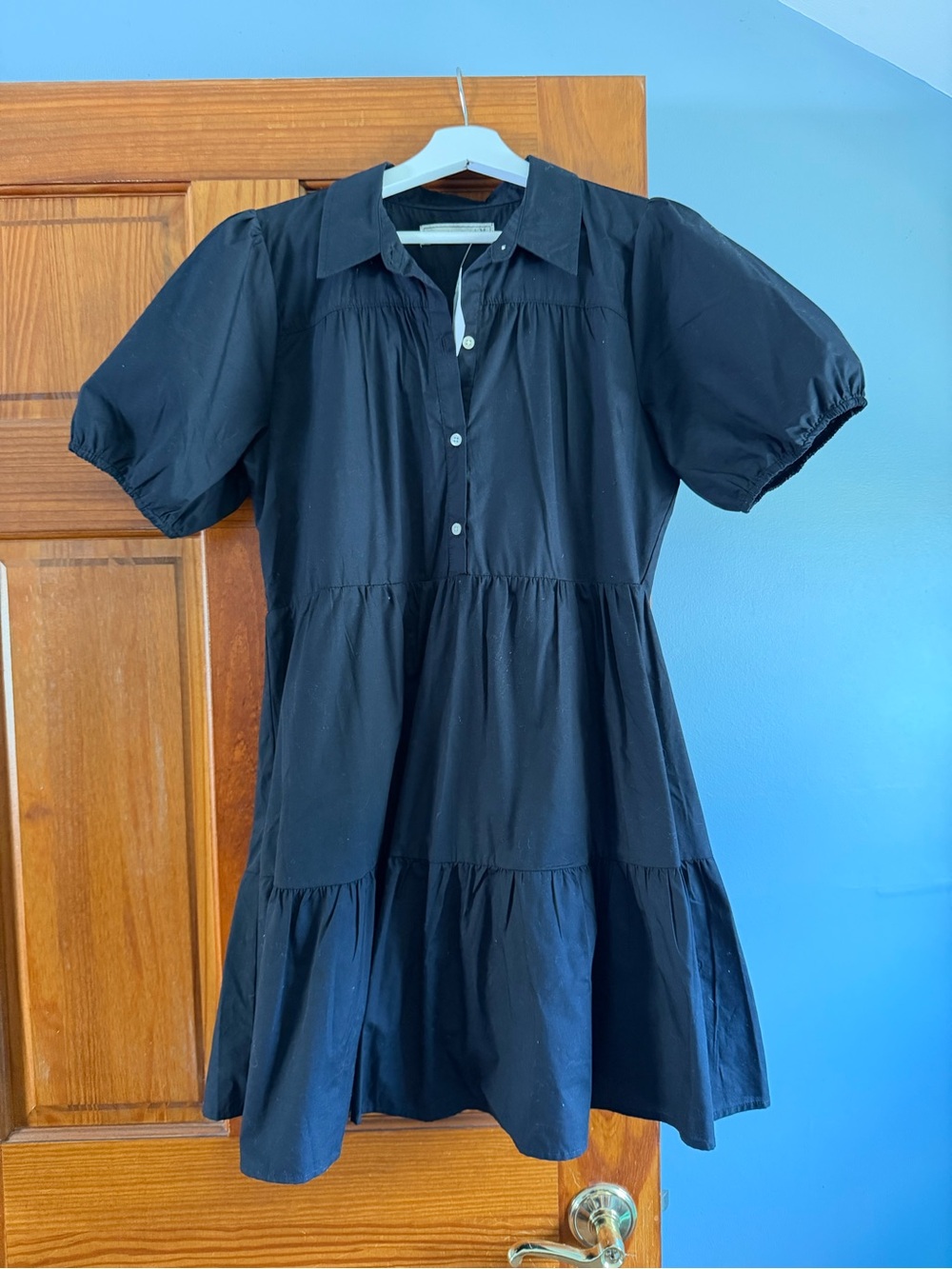 Abercrombie & Fitch Black Tiered Poplin Mini Dress